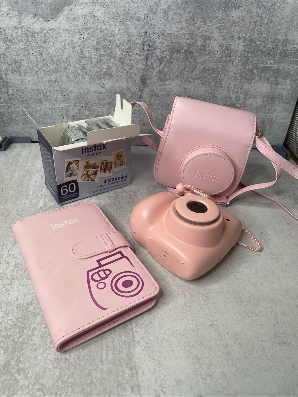 Fujifilm INSTAX Mini 7+ Bundle (Album, Camera Case, Wrist Strap, Film) Pink
